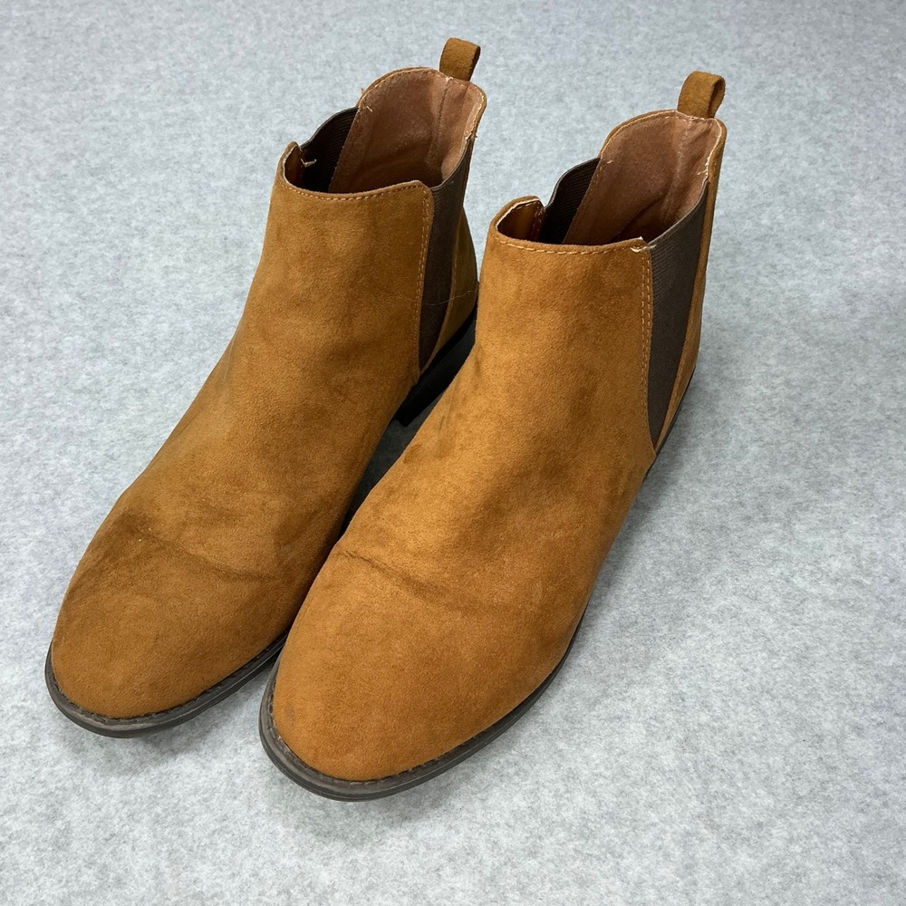 City Streets Cognac Brown Faux Suede Chelsea Ankle Boots Womens 9